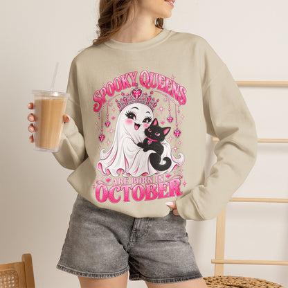 Spooky Queens Are Born in October Gildan 18000 Sweatshirt