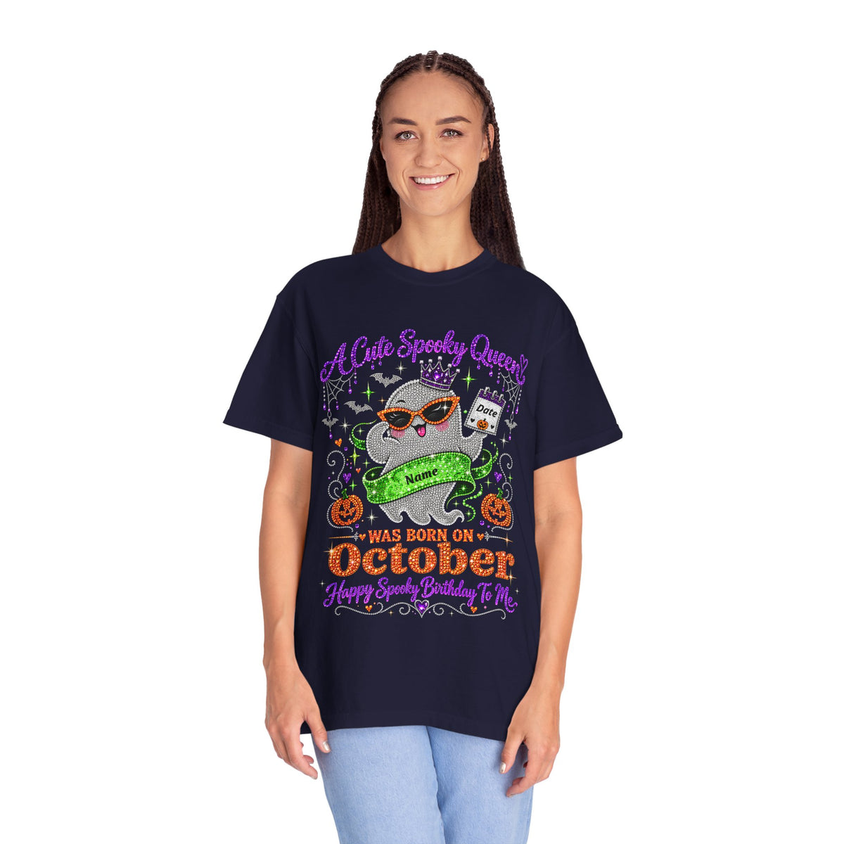 Personalized Spooky Queen October Birthday Comfort Colors Tee