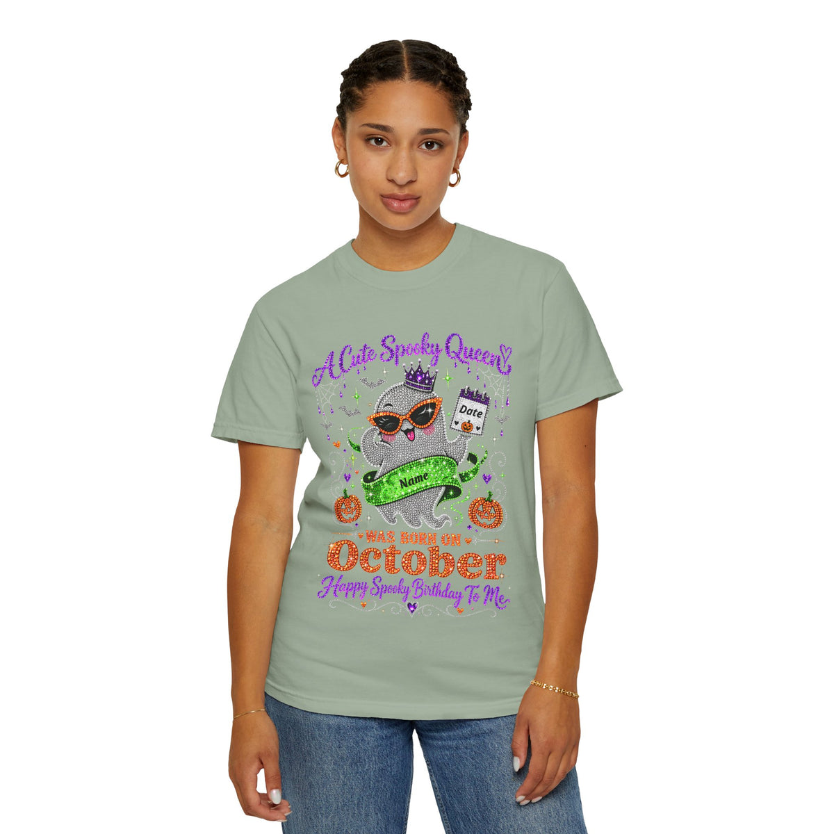 Personalized Spooky Queen October Birthday Comfort Colors Tee
