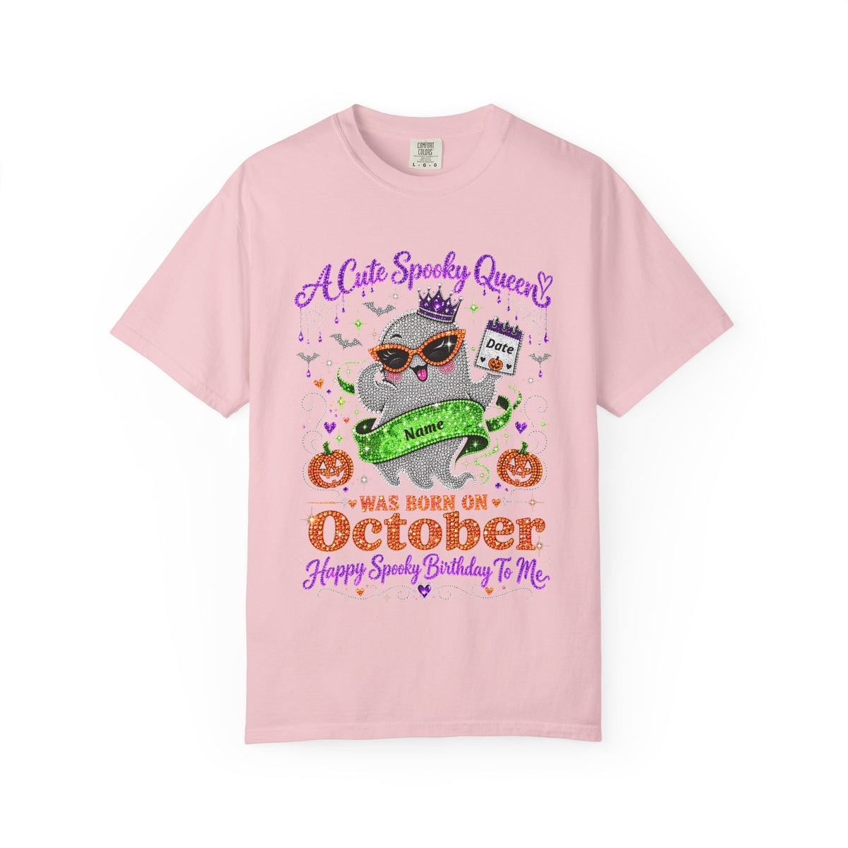 Personalized Spooky Queen October Birthday Comfort Colors Tee