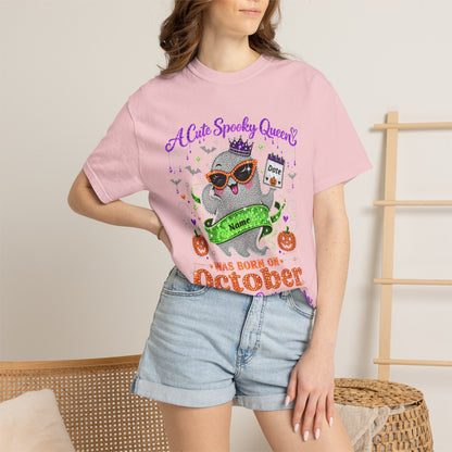 Personalized Spooky Queen October Birthday Comfort Colors Tee