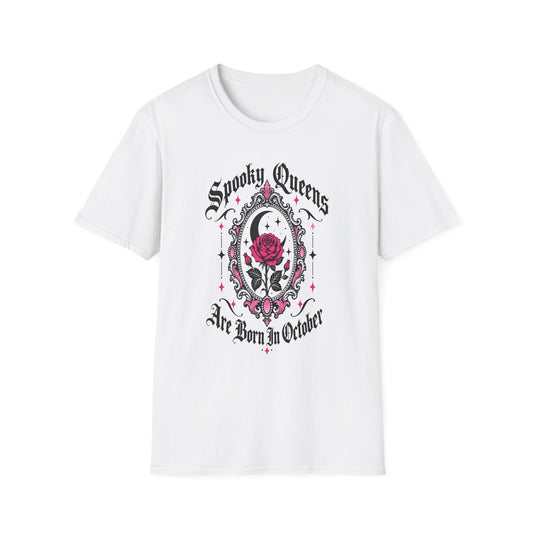 Spooky Queens Are Born In October Shirt – Gothic Rose Halloween Birthday Tee