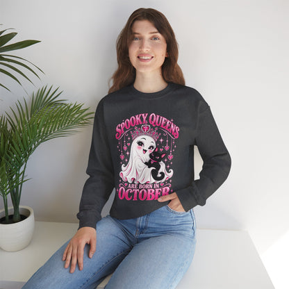 Spooky Queens Are Born in October Gildan 18000 Sweatshirt