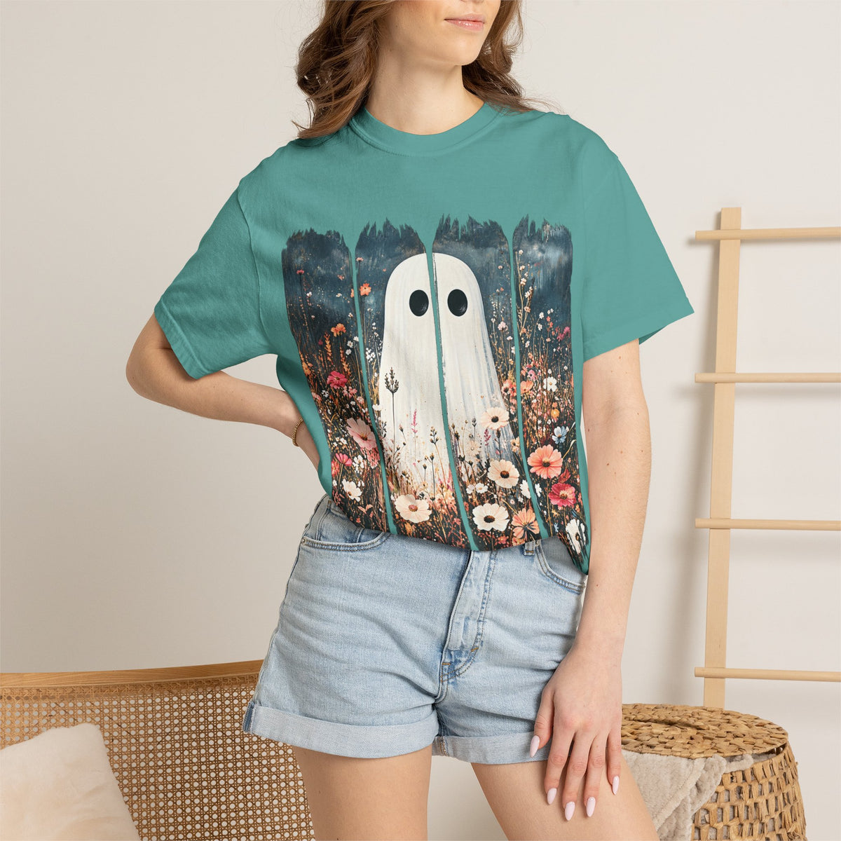 Floral Ghost Wildflower Halloween Comfort Colors T-Shirt