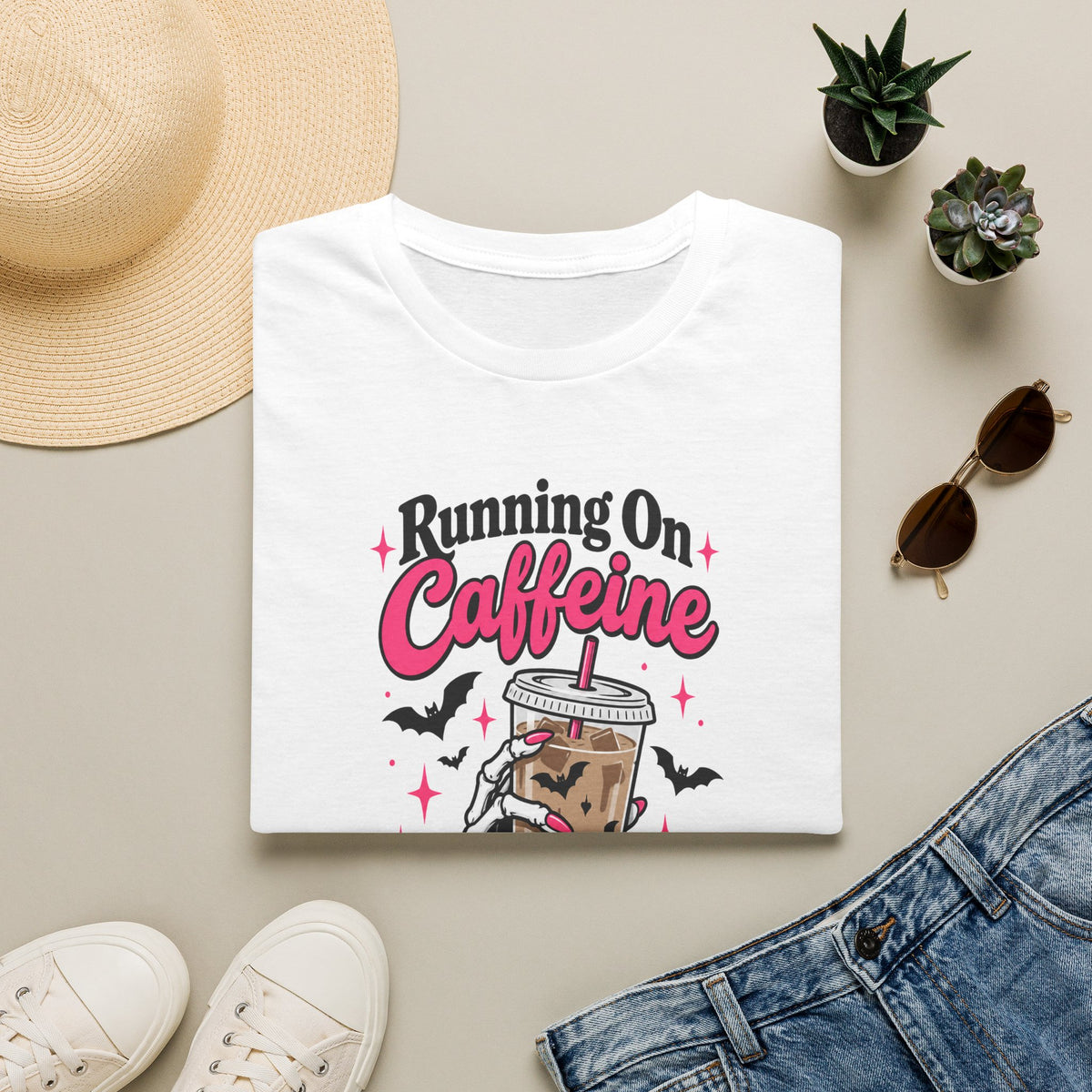 Running On Caffeine & Spooky Vibes Halloween Coffee Shirt – Gildan Softstyle 64000