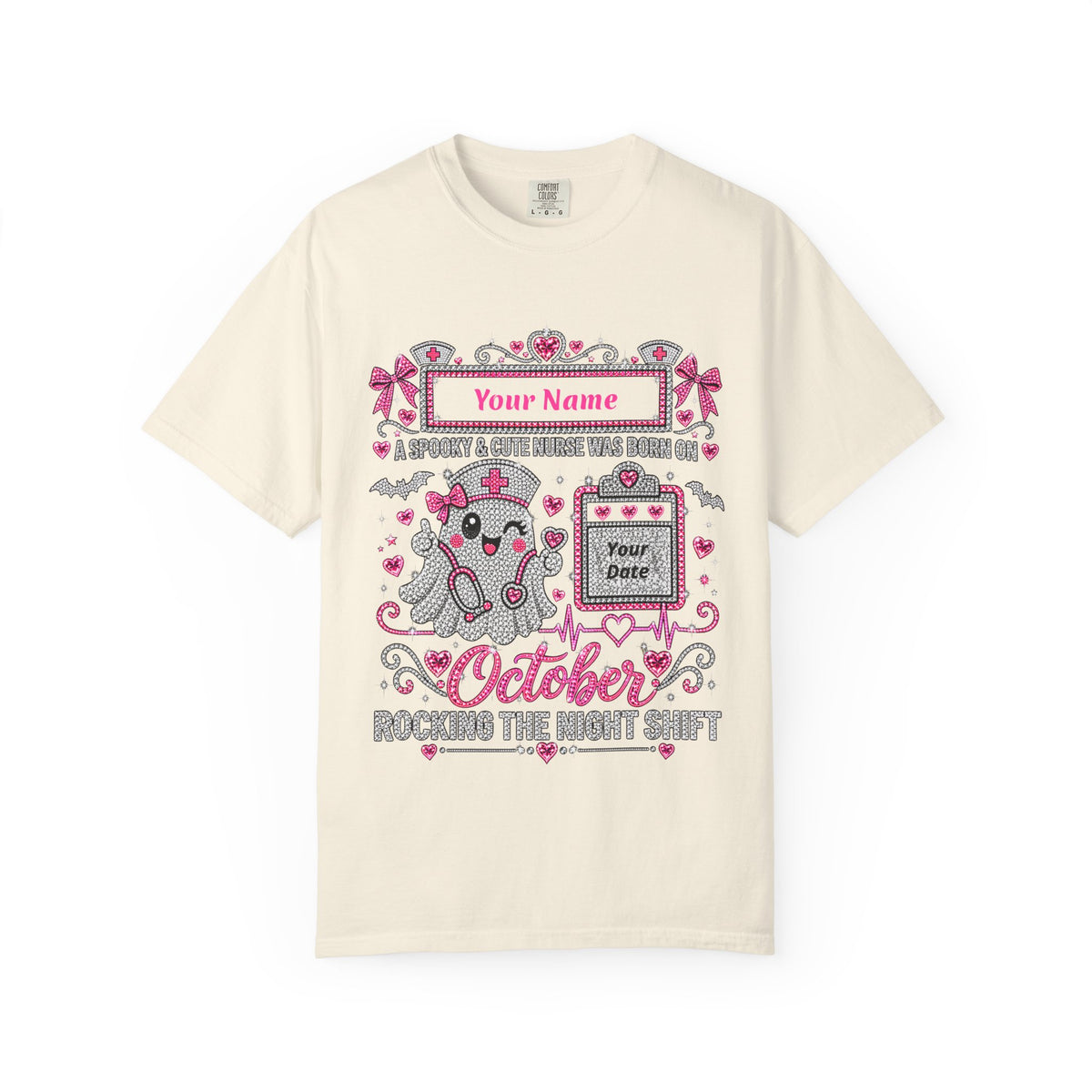 Personalized Spooky Cute Nurse October Birthday Comfort Colors Tee