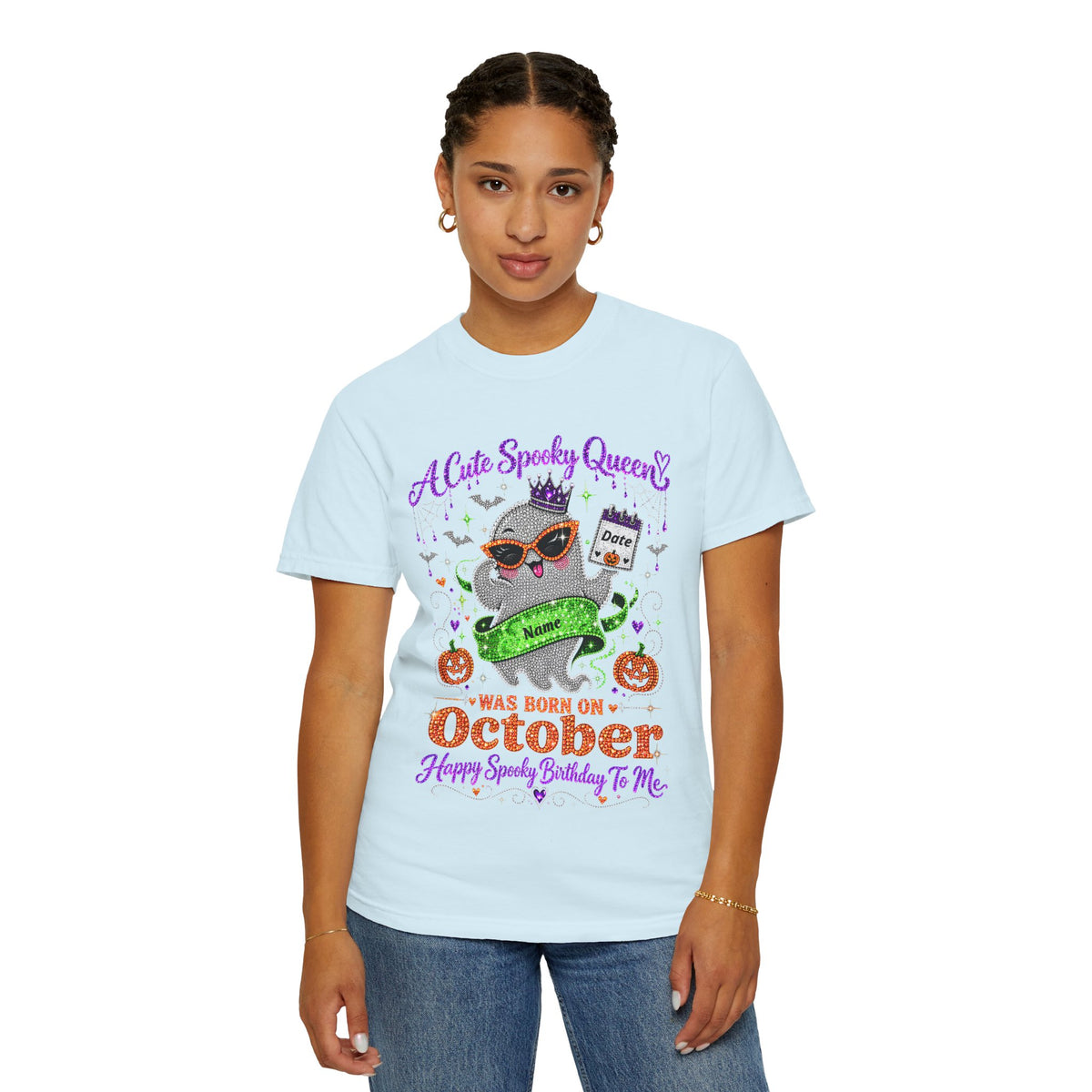 Personalized Spooky Queen October Birthday Comfort Colors Tee