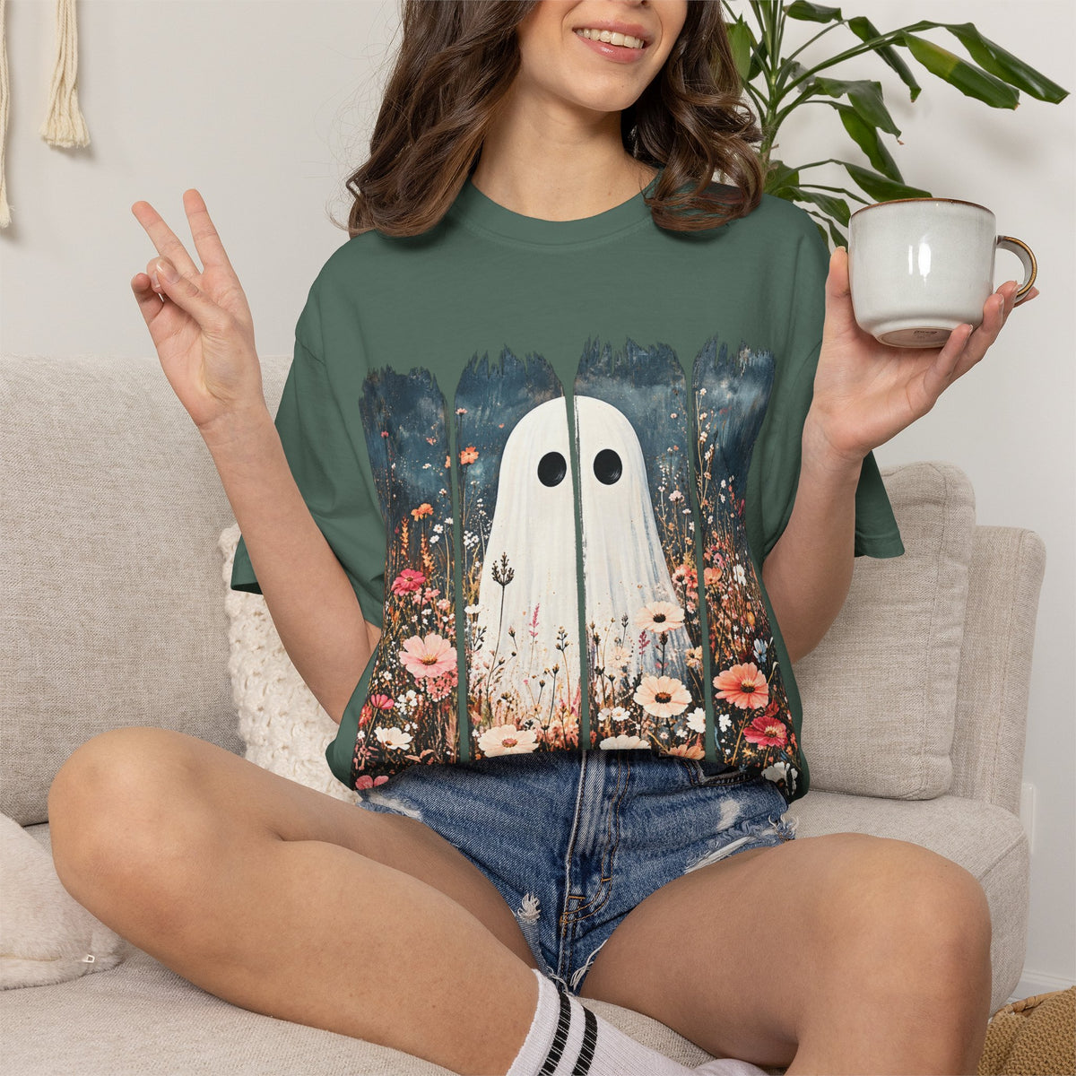 Floral Ghost Wildflower Halloween Comfort Colors T-Shirt