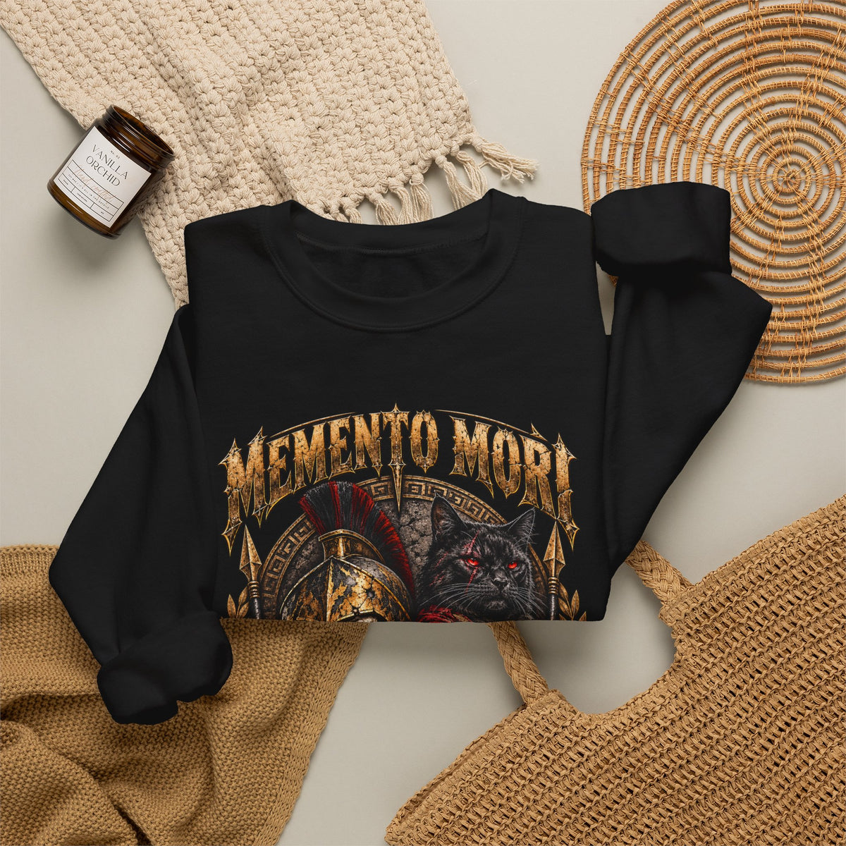 Memento Mori Nine Lives Spartan Cat Gildan 18000 Sweatshirt