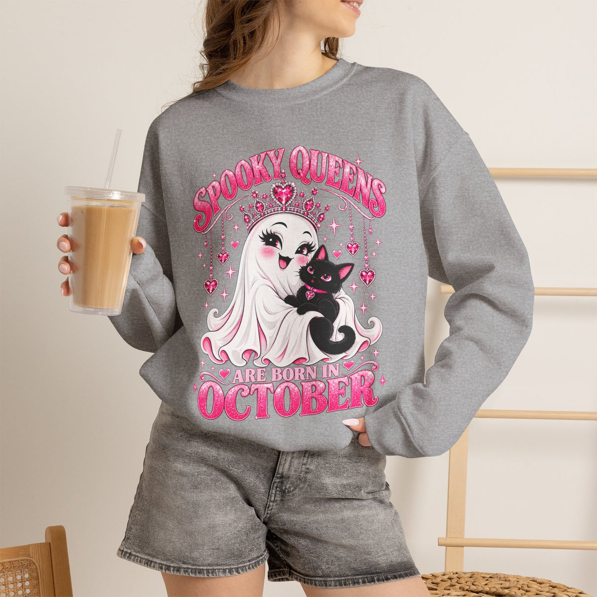 Spooky Queens Are Born in October Gildan 18000 Sweatshirt