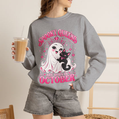 Spooky Queens Are Born in October Gildan 18000 Sweatshirt
