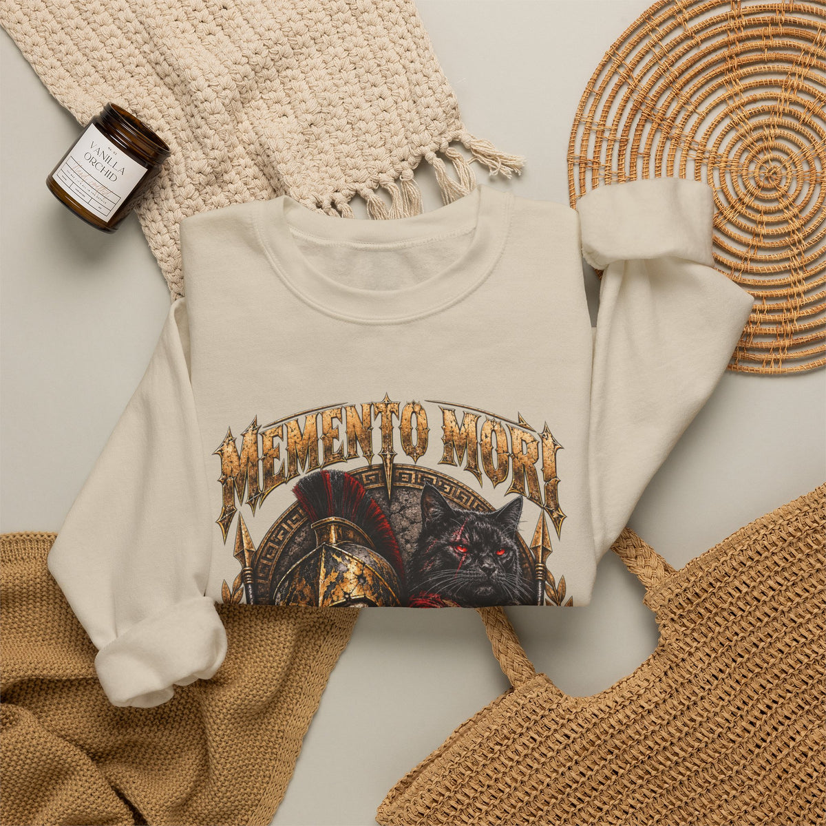 Memento Mori Nine Lives Spartan Cat Gildan 18000 Sweatshirt