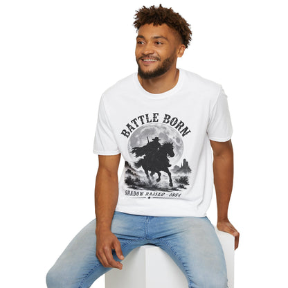 Battle Born Shadow Raised 1864 Shirt – Dark Western Horseman Moon Tee