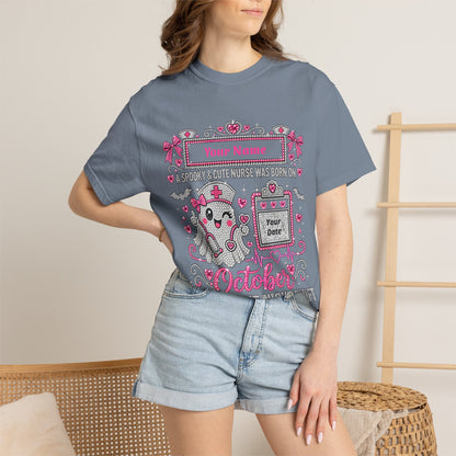 Personalized Spooky Cute Nurse October Birthday Comfort Colors Tee