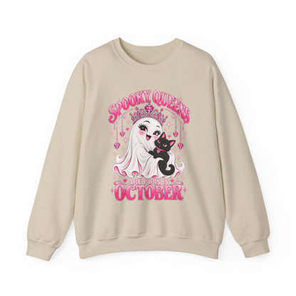Spooky Queens Are Born in October Gildan 18000 Sweatshirt