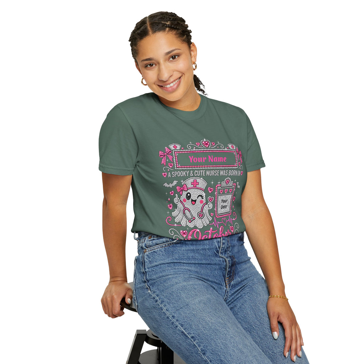 Personalized Spooky Cute Nurse October Birthday Comfort Colors Tee