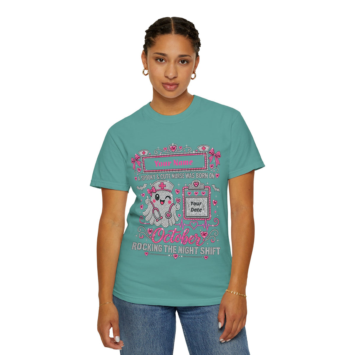 Personalized Spooky Cute Nurse October Birthday Comfort Colors Tee