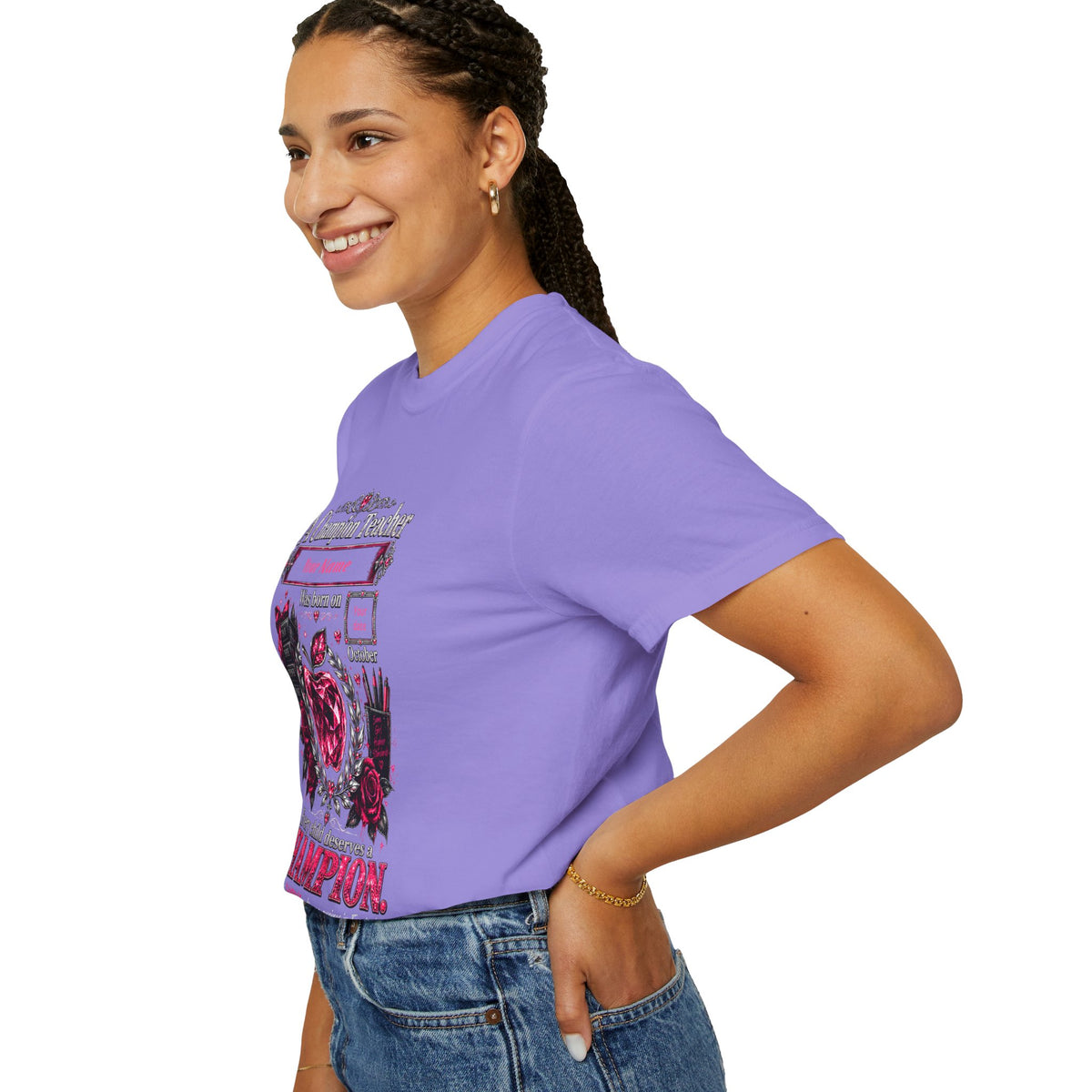 Personalized Champion Teacher October Birthday Comfort Colors Tee