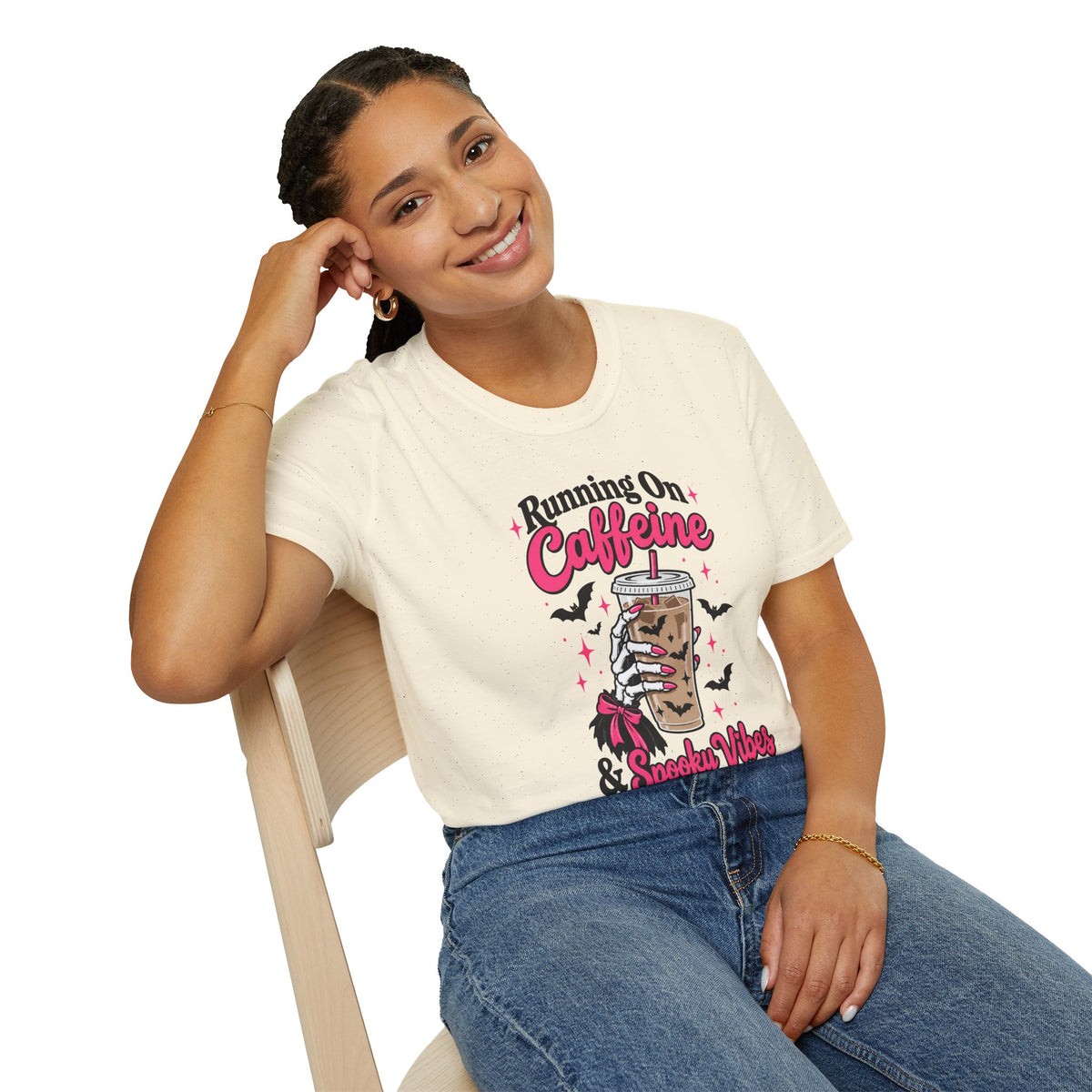 Running On Caffeine & Spooky Vibes Halloween Coffee Shirt – Gildan Softstyle 64000