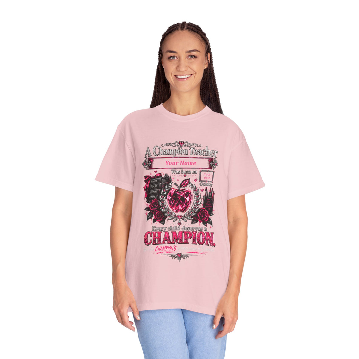 Personalized Champion Teacher October Birthday Comfort Colors Tee