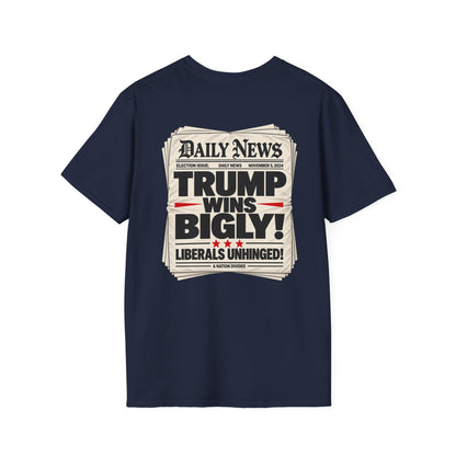 Trump Wins Bigly Shirt – Election Newspaper Political Satire Tee