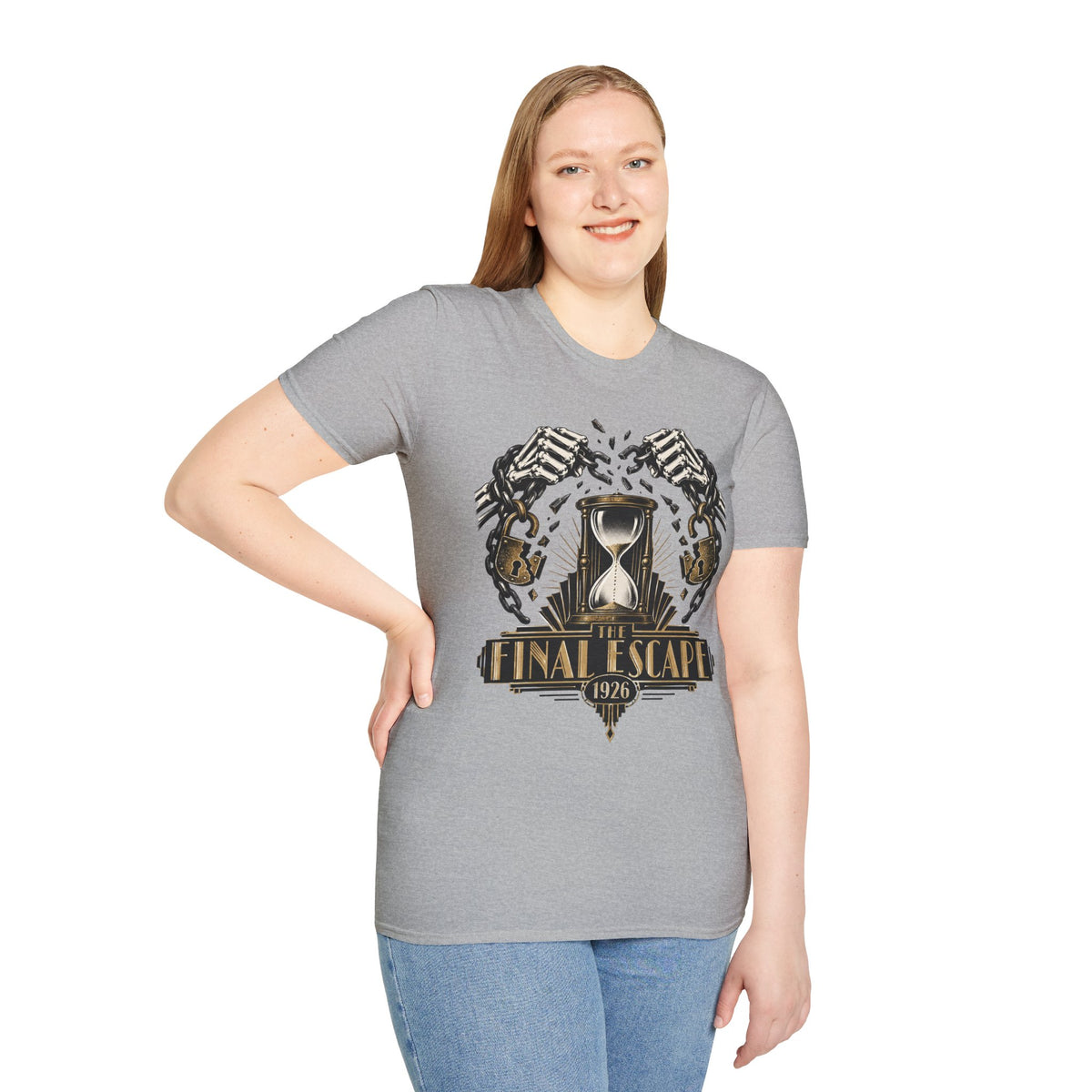 The Final Escape 1926 Shirt – Skeleton Chains Hourglass Art Deco Tee