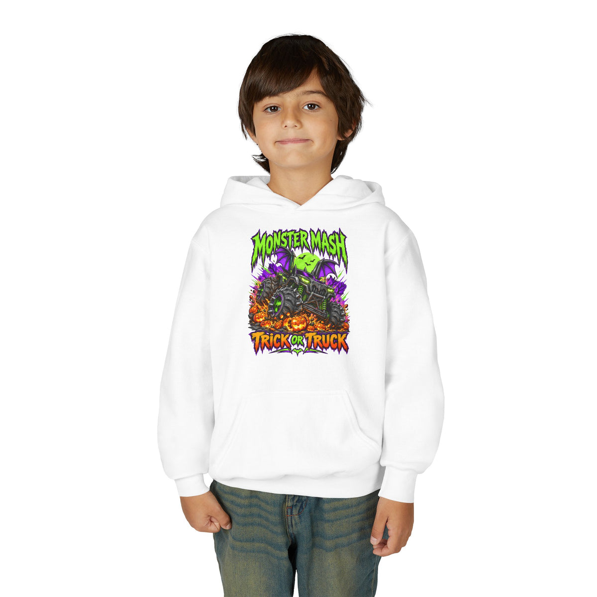 Monster Mash Trick or Truck Youth Halloween Hoodie