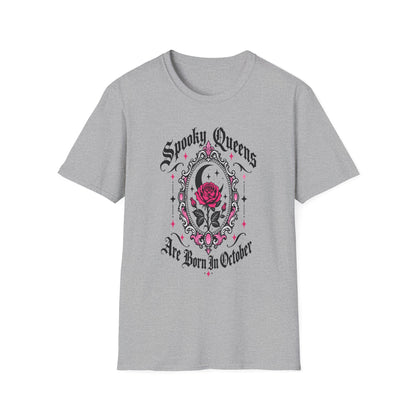 Spooky Queens Are Born In October Shirt – Gothic Rose Halloween Birthday Tee
