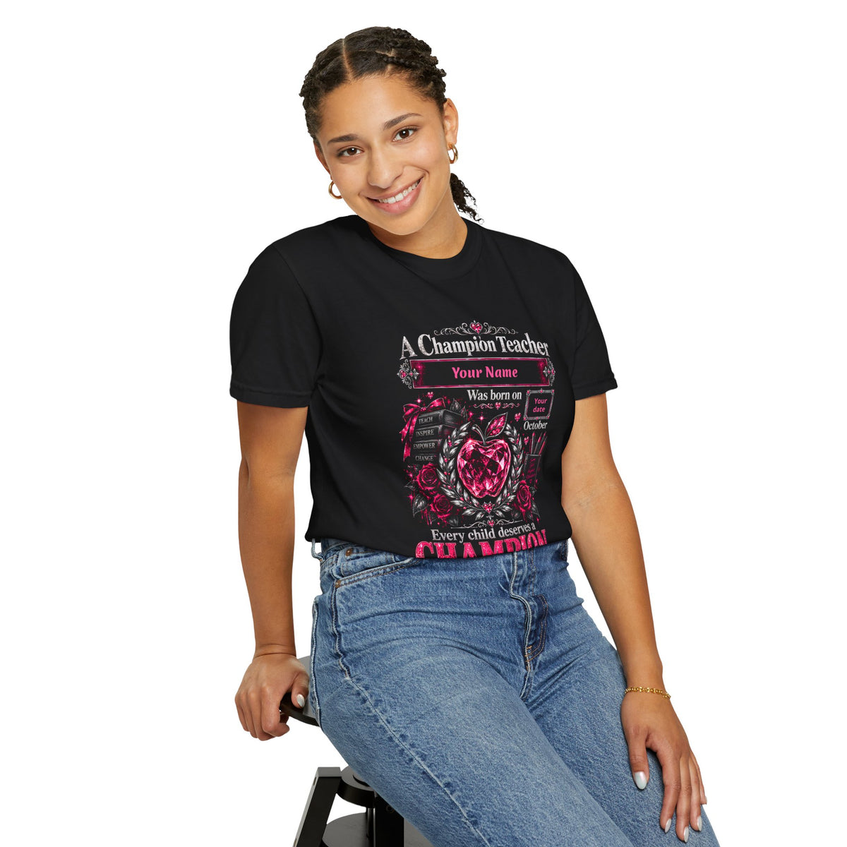 Personalized Champion Teacher October Birthday Comfort Colors Tee