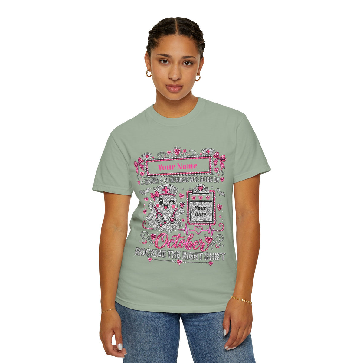 Personalized Spooky Cute Nurse October Birthday Comfort Colors Tee