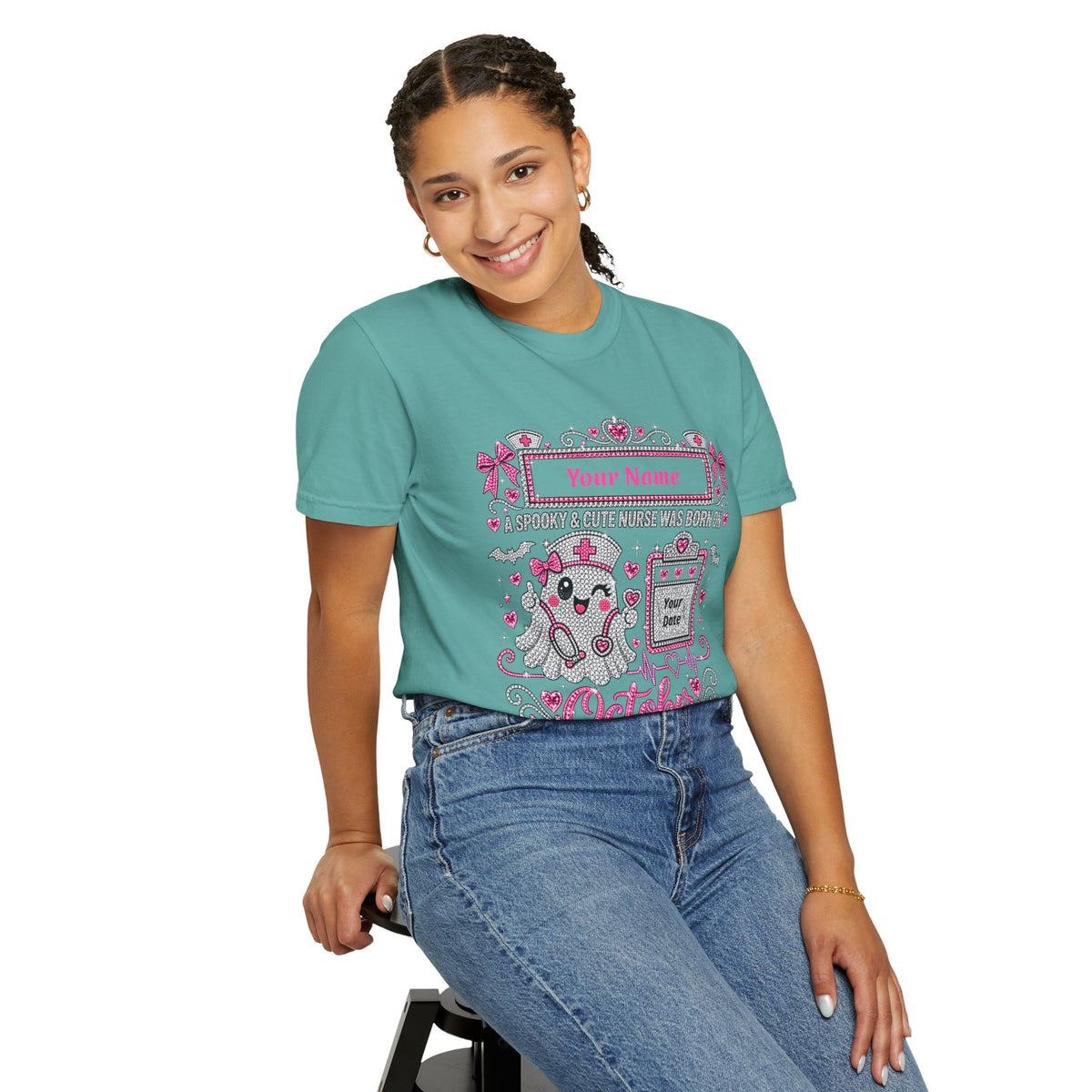 Personalized Spooky Cute Nurse October Birthday Comfort Colors Tee