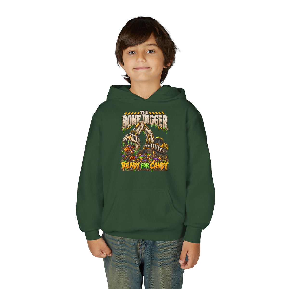 The Bone Digger Ready for Candy Youth Halloween Hoodie