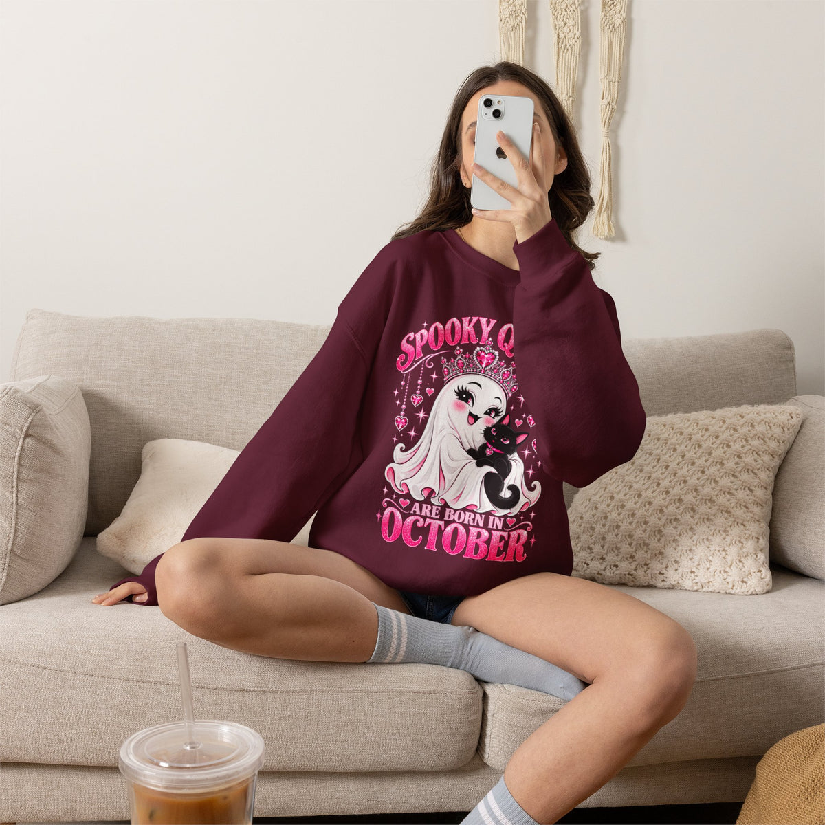 Spooky Queens Are Born in October Gildan 18000 Sweatshirt