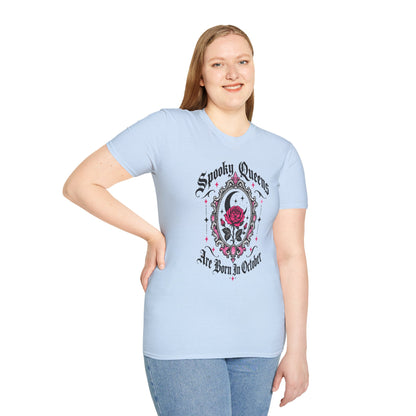 Spooky Queens Are Born In October Shirt – Gothic Rose Halloween Birthday Tee