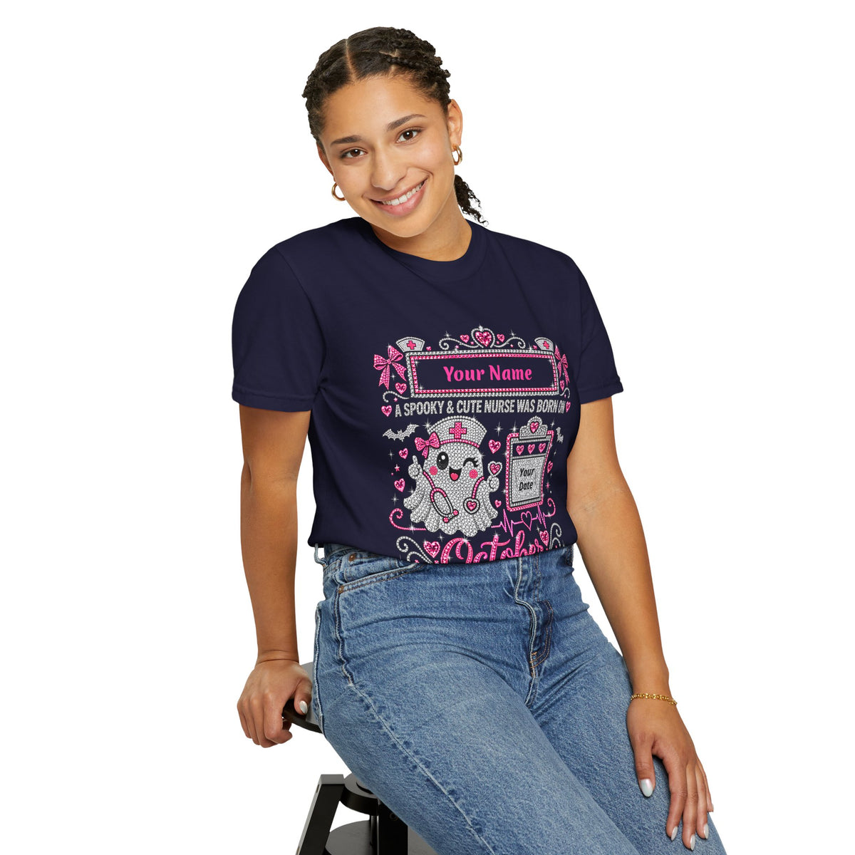 Personalized Spooky Cute Nurse October Birthday Comfort Colors Tee