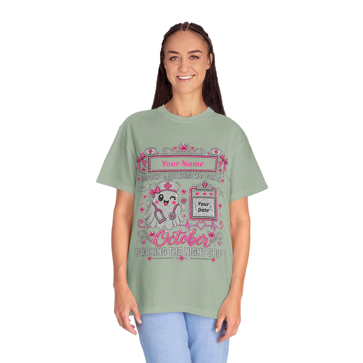 Personalized Spooky Cute Nurse October Birthday Comfort Colors Tee
