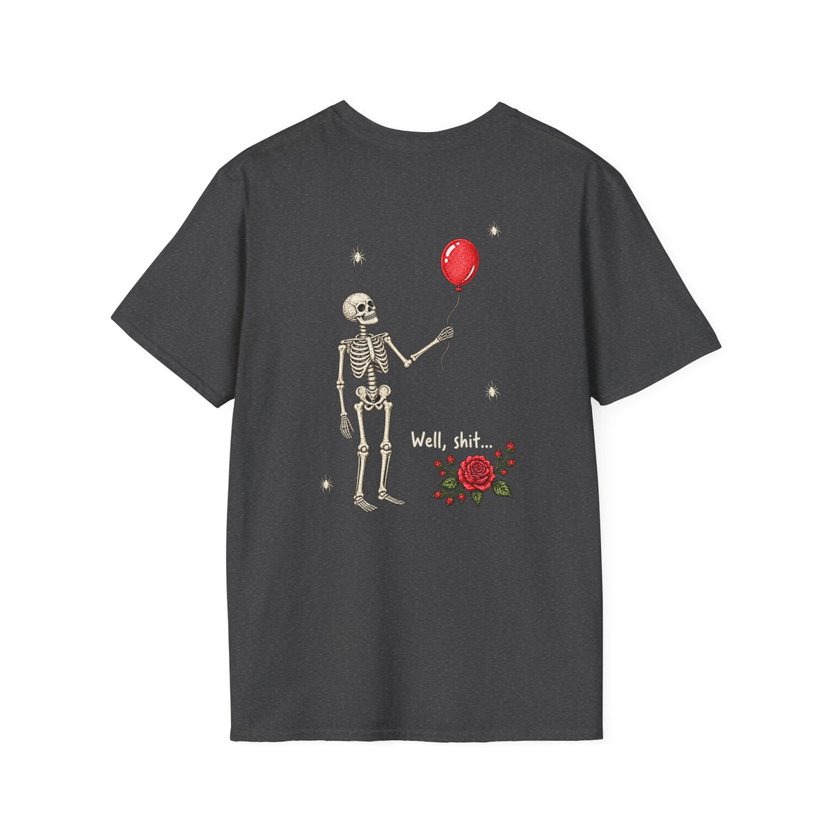 Gothic Skeleton Balloon & Rose Shirt – Dark Humor Graphic Tee