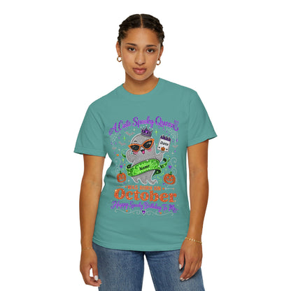 Personalized Spooky Queen October Birthday Comfort Colors Tee