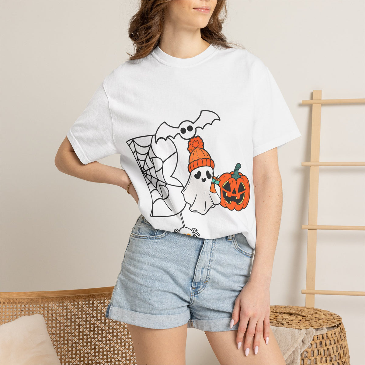 Cute Ghost Pumpkin Cozy Halloween Comfort Colors T-Shirt