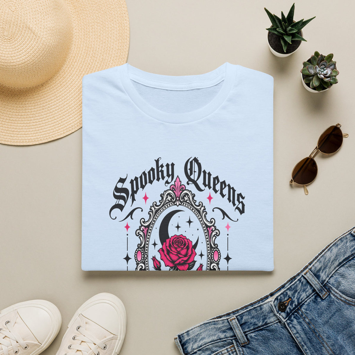 Spooky Queens Are Born In October Shirt – Gothic Rose Halloween Birthday Tee
