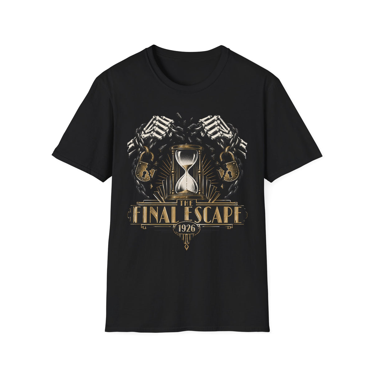 The Final Escape 1926 Shirt – Skeleton Chains Hourglass Art Deco Tee