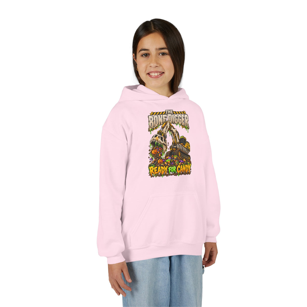 The Bone Digger Ready for Candy Youth Halloween Hoodie