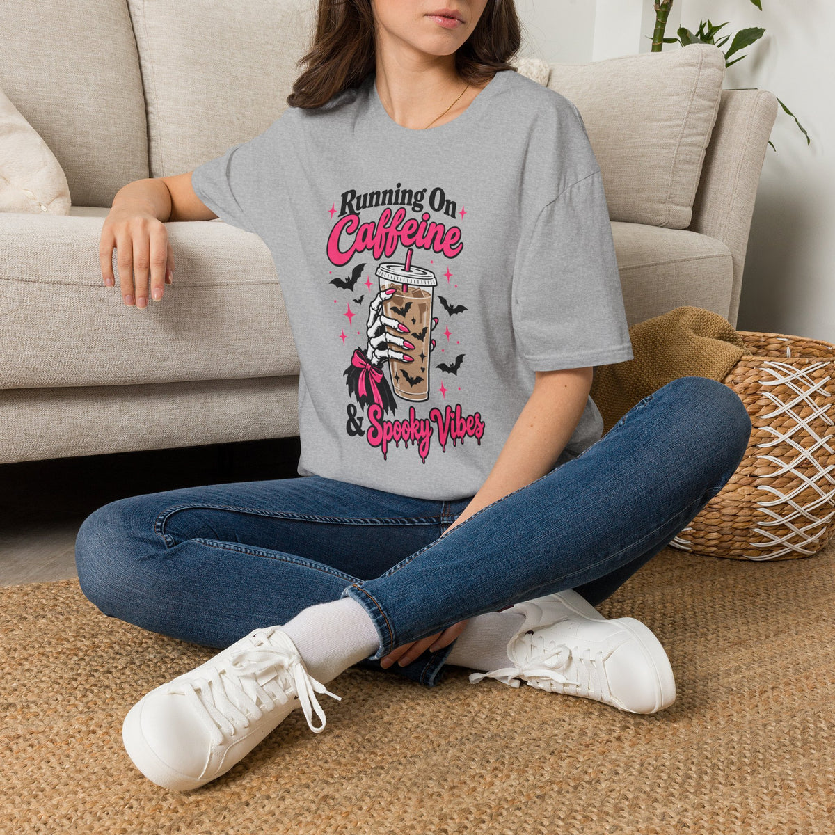Running On Caffeine & Spooky Vibes Halloween Coffee Shirt – Gildan Softstyle 64000