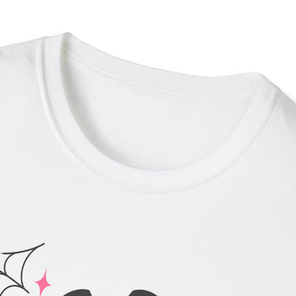 Spooky Mama Halloween Shirt – Retro Pink Bat & Spider Web Mom Tee