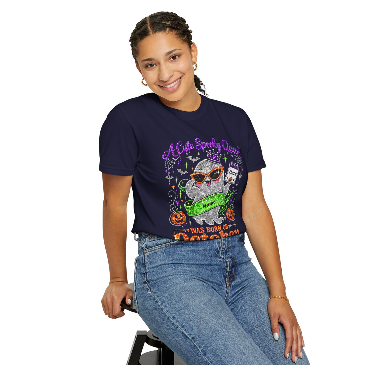 Personalized Spooky Queen October Birthday Comfort Colors Tee
