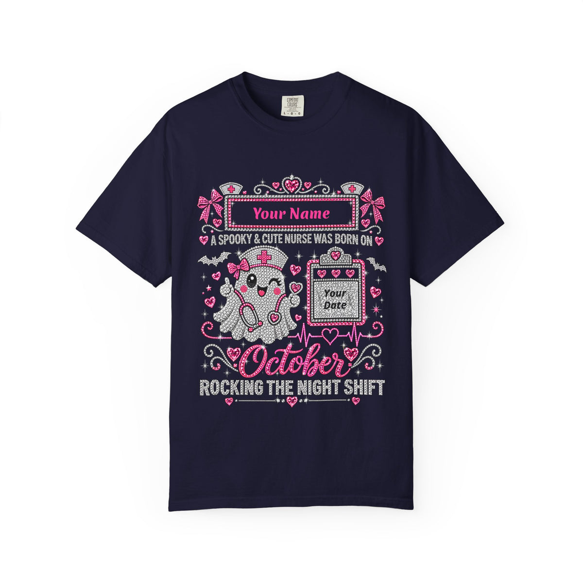 Personalized Spooky Cute Nurse October Birthday Comfort Colors Tee