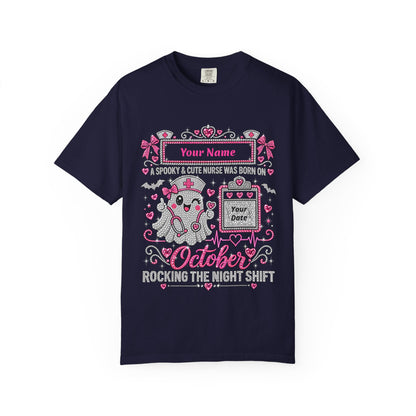 Personalized Spooky Cute Nurse October Birthday Comfort Colors Tee