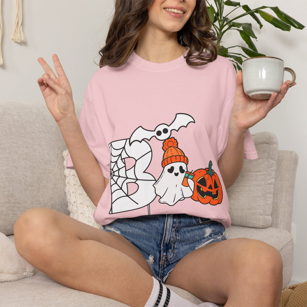Cute Ghost Pumpkin Cozy Halloween Comfort Colors T-Shirt