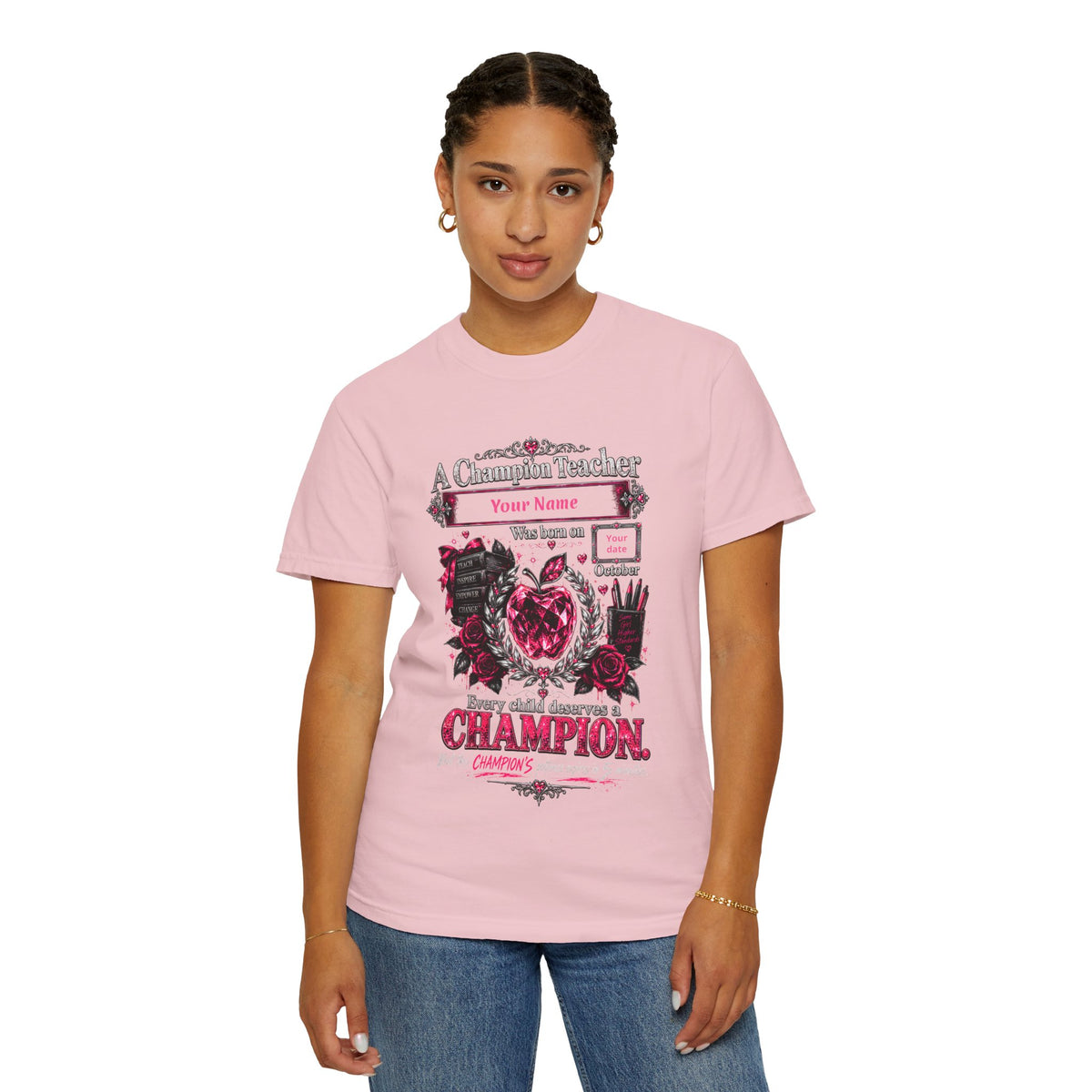Personalized Champion Teacher October Birthday Comfort Colors Tee