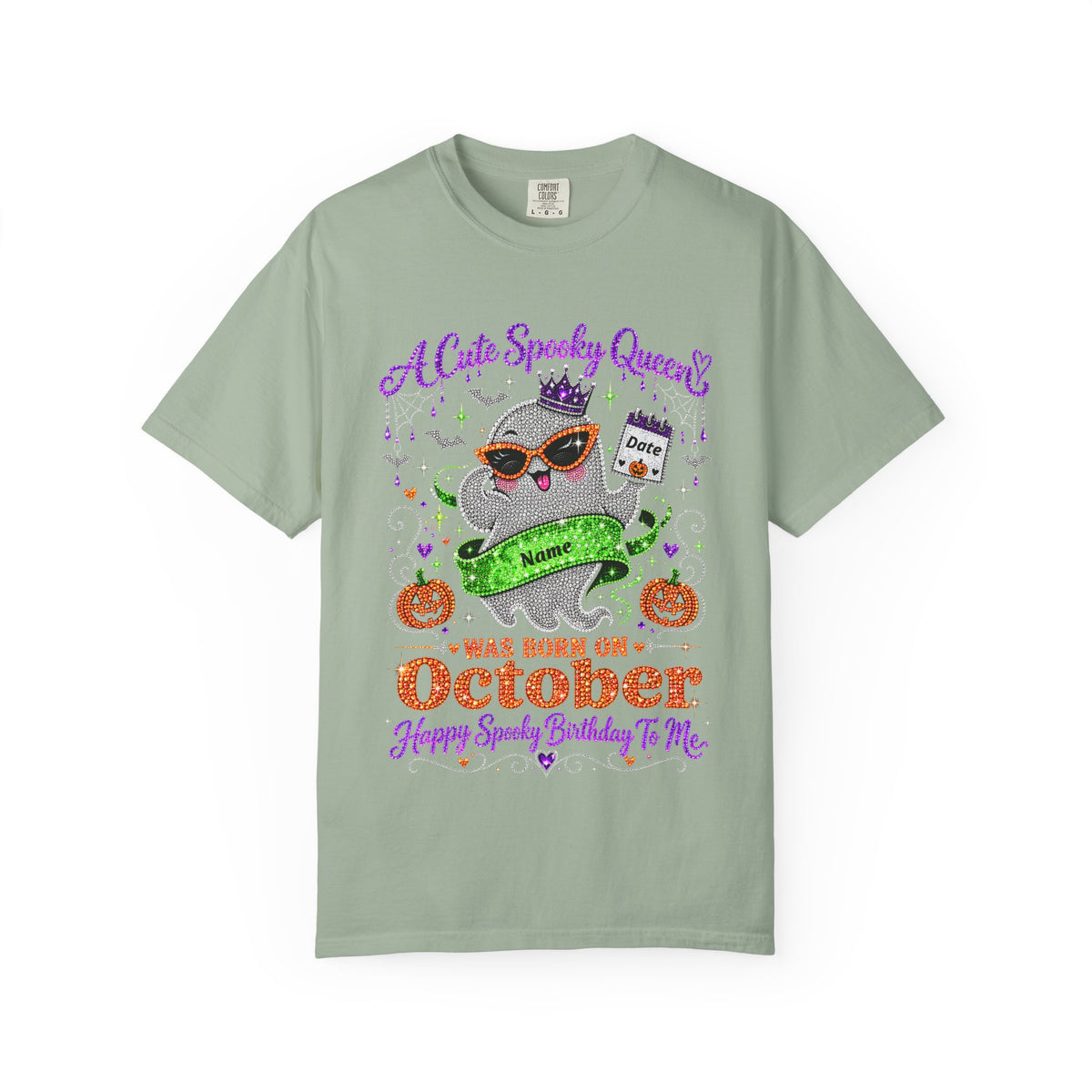 Personalized Spooky Queen October Birthday Comfort Colors Tee